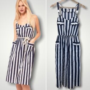 🛍️3/$15🛍️ ASOS Midi Apron Dress Adjustable Buckle Strap S Nautical Blue White